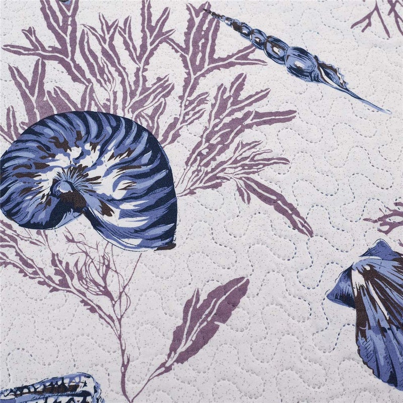 JessyHome Twin Size Quilt Set Beach Quilt Bedding Twin Quilts Bedspread Coverlet Coastal Ocean Bedding Summer Lightweight Reversible Quilt Beach Bed Spread Coverlet Starfish Conch Shell Home Decor Blue - Image 5